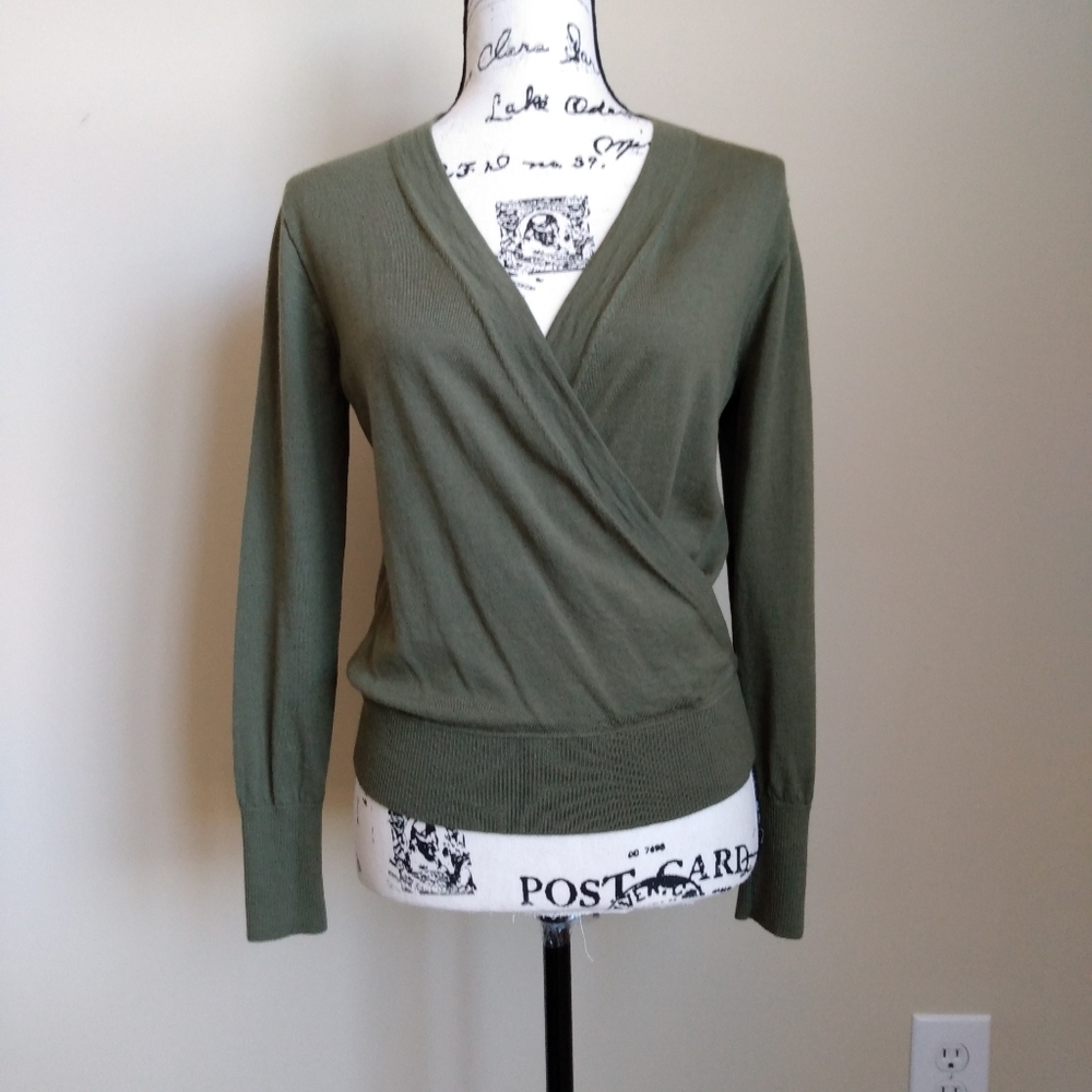 J.Crew olive green merino wool wrap sweater S